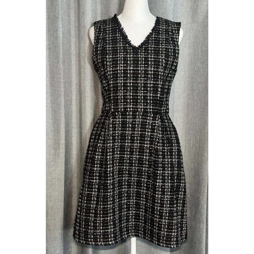 Solitaire Women's Mini Tweed Dress Sleeveless Lined Size 4 Black & White